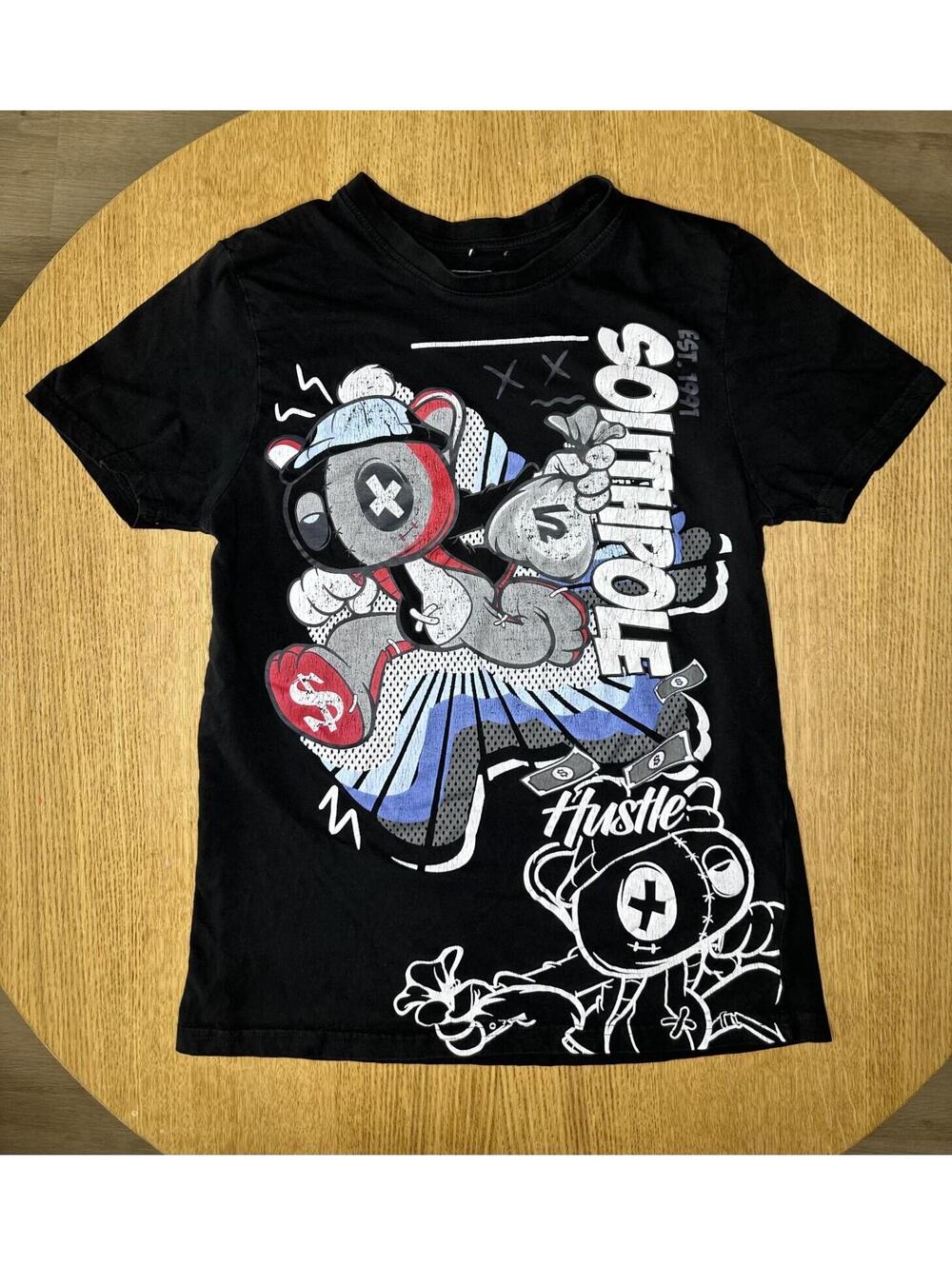 Y2K Graphic South Pole Shirt Size Medium Black Short-Sleeve "Hustle"